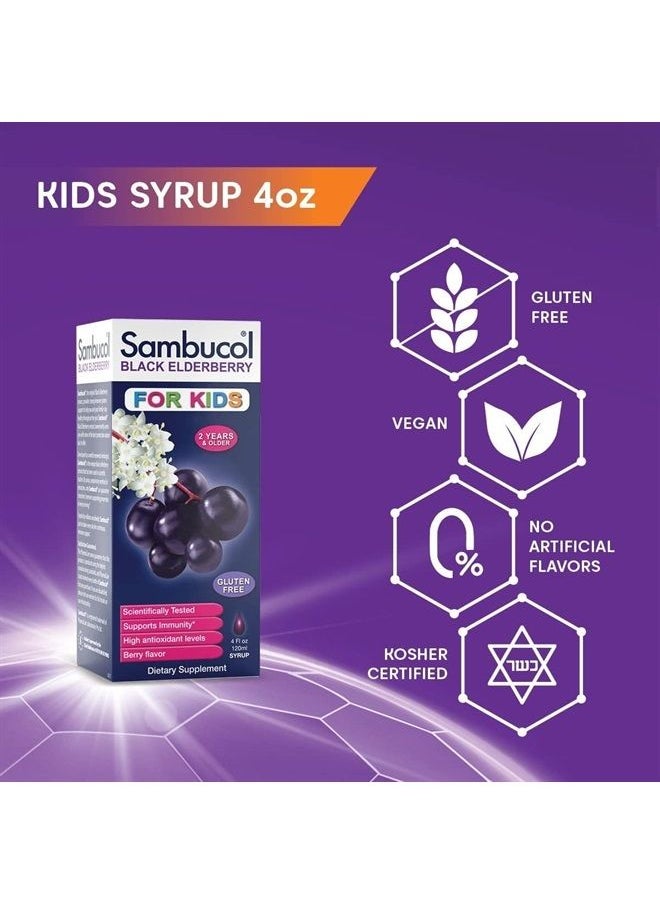 Sambucol Black Elderberry Syrup for Kids - Kids Elderberry Syrup, Added Vitamin C, Black Elderberry Syrup for Kids, Sambucus Elderberry Kids Syrup For Immune Support, Delicious Berry Taste - 4 Fl Oz 
