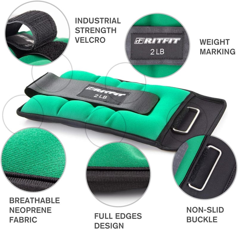 RitFit أوزان الكاحل والمعصم (زوج واحد) 1 1.5 2 3 4 5 رطل لكل منها مع حزام قابل للتعديل بالكامل للذراع واليد والساق - الأفضل للمشي والجري والجمباز والأيروبيك - Image 4