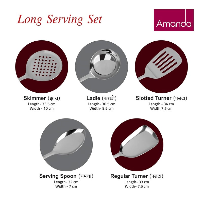 Amanda 5 Piece Stainless Steel Serving Spoon Set Heavy Gauge Includes Ladle Turner Rice Spoon Oval Spoon and Serving Spoon Durable RustResistant Kitchen Dining Table Essentials Silver - Image 4
