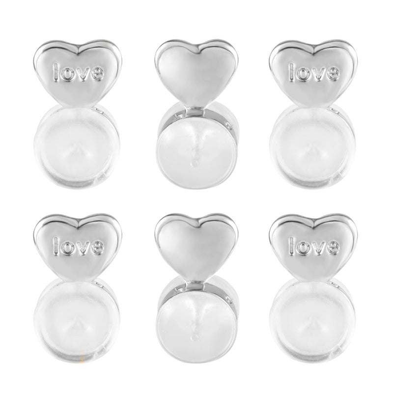 6PCS Heart Silicone Earring Lifter Sliver Love Earring Backs for StudsDroopy Ears Hypoallergenic Secure Earring Backs Replacements for Heavy Earrings