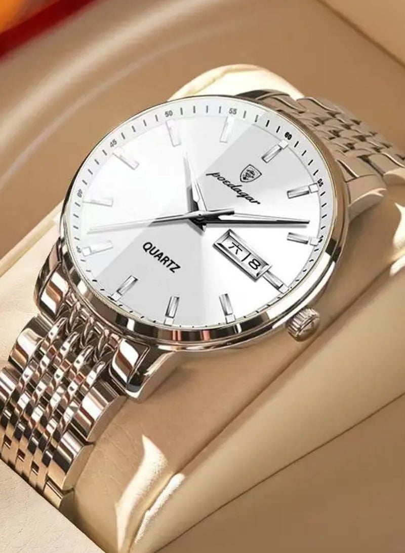 POEDAGAR ساعة يد رجالية أنالوج كوارتز بسوار من الفولاذ المقاوم للصدأ 42 مم - Image 2