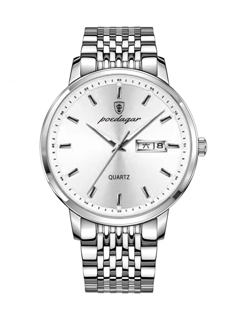 POEDAGAR ساعة يد رجالية أنالوج كوارتز بسوار من الفولاذ المقاوم للصدأ 42 مم - Image 1