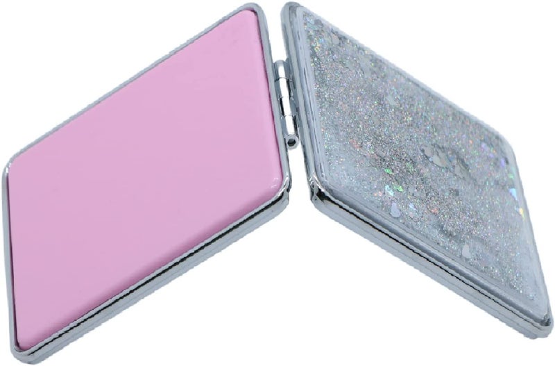 MEPOINT Compact Glass Makeup Mirror Mini Portable Double-Sided Magnifying Handheld Mirror Dream Quicksand Mirror For Travel (Color May Very, Square,Color May Very, Pink, Tabletop Mount - Image 4