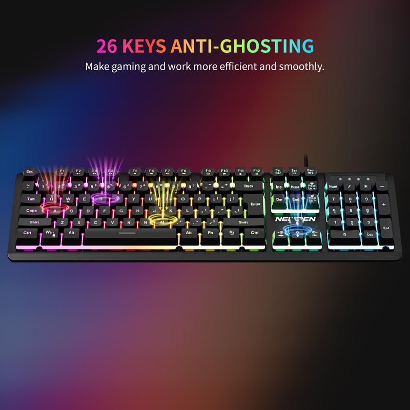 Newmen GM104 Wired Gaming Keyboard and Mouse Combo,USB RGB Backlit Mechanical Feel 26-Key Anti-Ghosting Computer Gaming Keyboards,Colorful Breathing Backlit Gaming Mouse,for PC Gamer Office,Black - Image 4