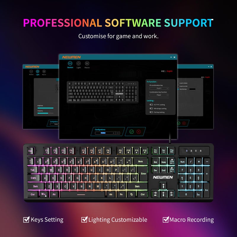 Newmen GM104 Wired Gaming Keyboard and Mouse Combo,USB RGB Backlit Mechanical Feel 26-Key Anti-Ghosting Computer Gaming Keyboards,Colorful Breathing Backlit Gaming Mouse,for PC Gamer Office,Black - Image 3
