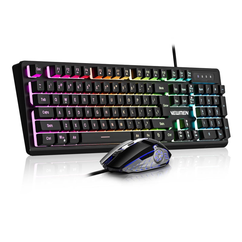 Newmen GM104 Wired Gaming Keyboard and Mouse Combo,USB RGB Backlit Mechanical Feel 26-Key Anti-Ghosting Computer Gaming Keyboards,Colorful Breathing Backlit Gaming Mouse,for PC Gamer Office,Black - Image 1