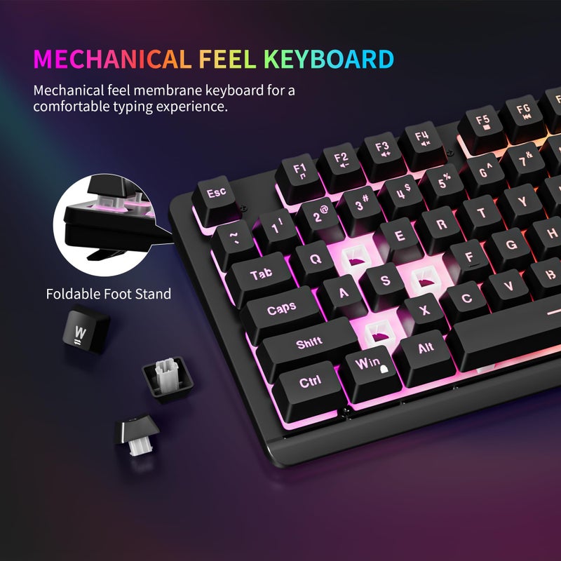 Newmen GM104 Wired Gaming Keyboard and Mouse Combo,USB RGB Backlit Mechanical Feel 26-Key Anti-Ghosting Computer Gaming Keyboards,Colorful Breathing Backlit Gaming Mouse,for PC Gamer Office,Black - Image 5
