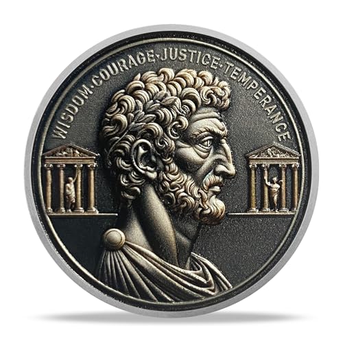 deDecoml Stoic Challenge Coin – Motivational Philosophy Medallion Featuring Wisdom, Courage, Justice, & Temperance – Inspirational Token Personal Growth Coin - Ideal Motivational Gifts for Men - Image 1