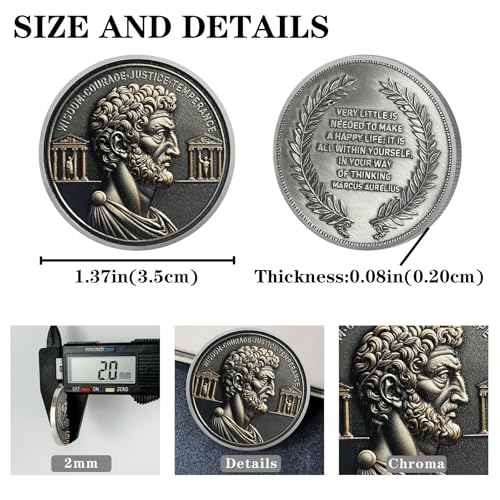 deDecoml Stoic Challenge Coin – Motivational Philosophy Medallion Featuring Wisdom, Courage, Justice, & Temperance – Inspirational Token Personal Growth Coin - Ideal Motivational Gifts for Men - Image 4