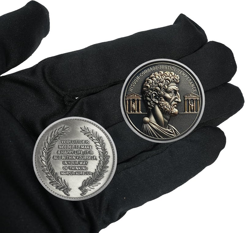 deDecoml Stoic Challenge Coin – Motivational Philosophy Medallion Featuring Wisdom, Courage, Justice, & Temperance – Inspirational Token Personal Growth Coin - Ideal Motivational Gifts for Men - Image 5