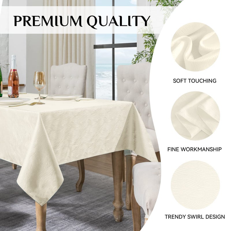 Softalker Jacquard Rectangle Tablecloth  Swirl Design Waterproof Stain Resistant Table Cover Wrinkle Free Heavy Weight Table Cloths for Dinner/Parties/Holiday - 52 x 70 Inch  Ivory - Image 4