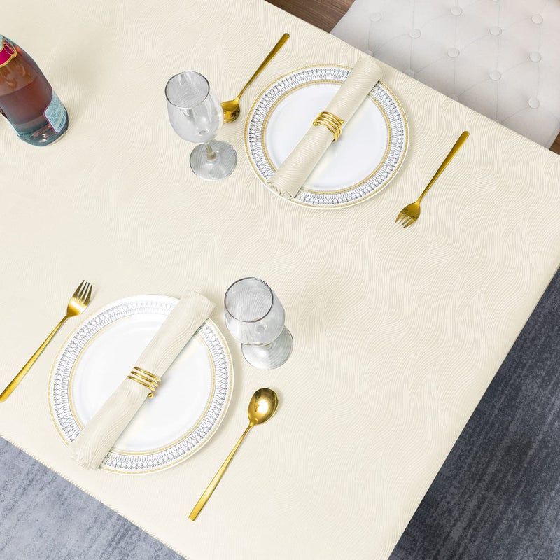 Softalker Jacquard Rectangle Tablecloth  Swirl Design Waterproof Stain Resistant Table Cover Wrinkle Free Heavy Weight Table Cloths for Dinner/Parties/Holiday - 52 x 70 Inch  Ivory - Image 5