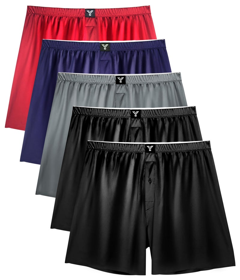 YESWEL Satin Boxers for Men 5 Pack, Silk Boxer Briefs Shorts with Button Fly, Breathable Loose Men's Underwear for Sleep Multicolor01 L - Image 1