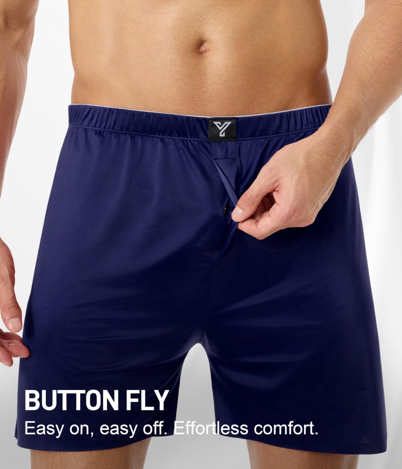 YESWEL Satin Boxers for Men 5 Pack, Silk Boxer Briefs Shorts with Button Fly, Breathable Loose Men's Underwear for Sleep Multicolor01 L - Image 5