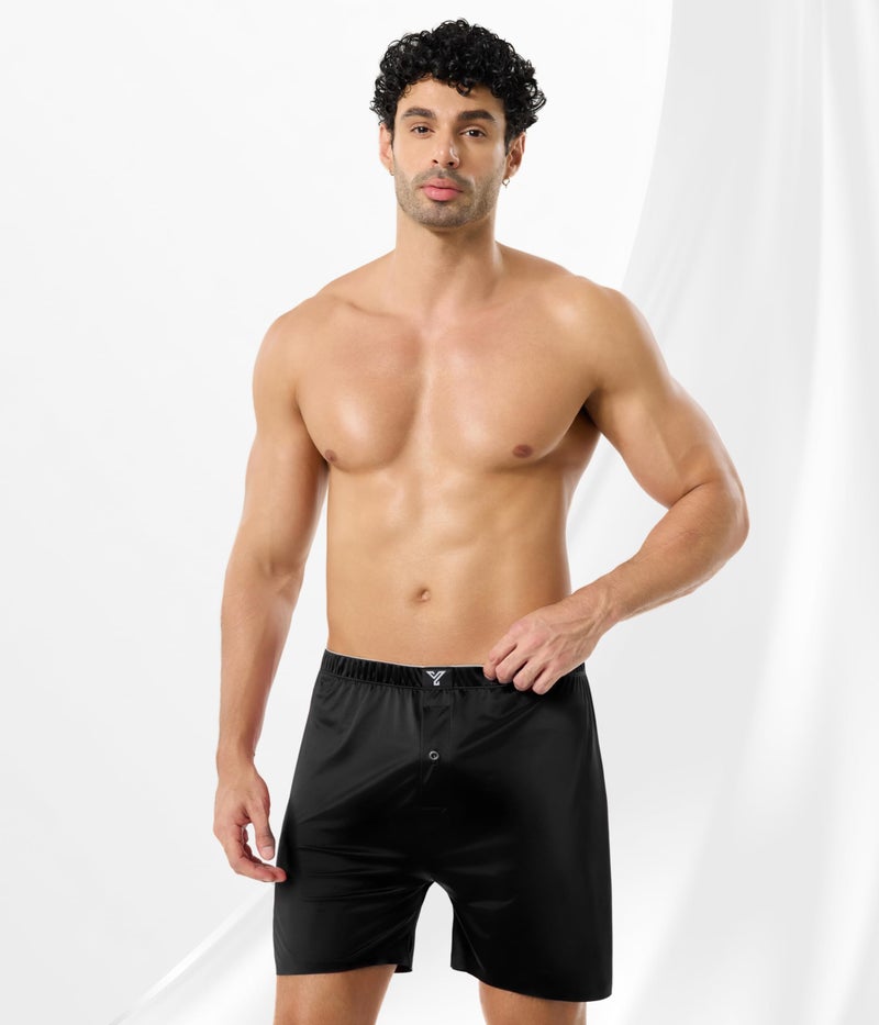 YESWEL Satin Boxers for Men 5 Pack, Silk Boxer Briefs Shorts with Button Fly, Breathable Loose Men's Underwear for Sleep Multicolor01 L - Image 2