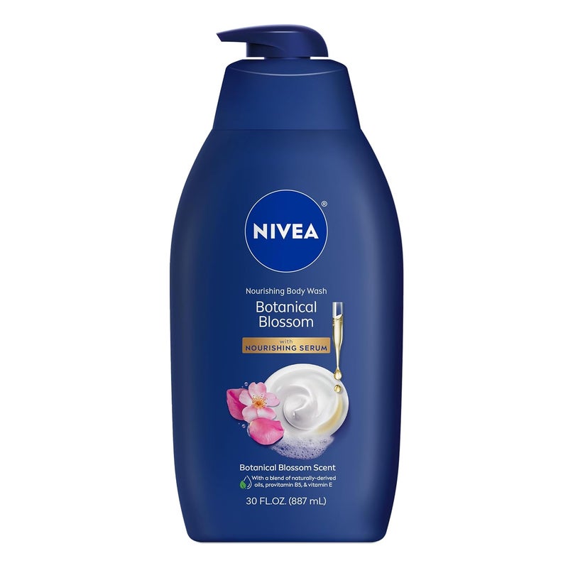 NIVEA Nourishing Botanical Blossom Body Wash with Nourishing Serum Moisturizing Body Wash for Women Enriched with Provitamin B5 and Vitamin E 30 Fl Oz Bottle