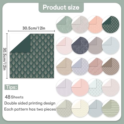 MIATTCLD Scrapbook Paper 12x12 Inch, 48 Sheets Pastel Decorative Craft Papers, Double Sided Patterned Background Paper for Scrapbooking Card Making Journaling Decor - Image 2