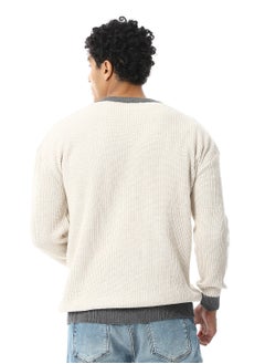 Andora Slip On V-Neck Knitted Pullover - Beige, Grey & Watermelon_Multicolour  - Image 3