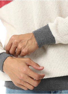 Andora Slip On V-Neck Knitted Pullover - Beige, Grey & Watermelon_Multicolour  - Image 5