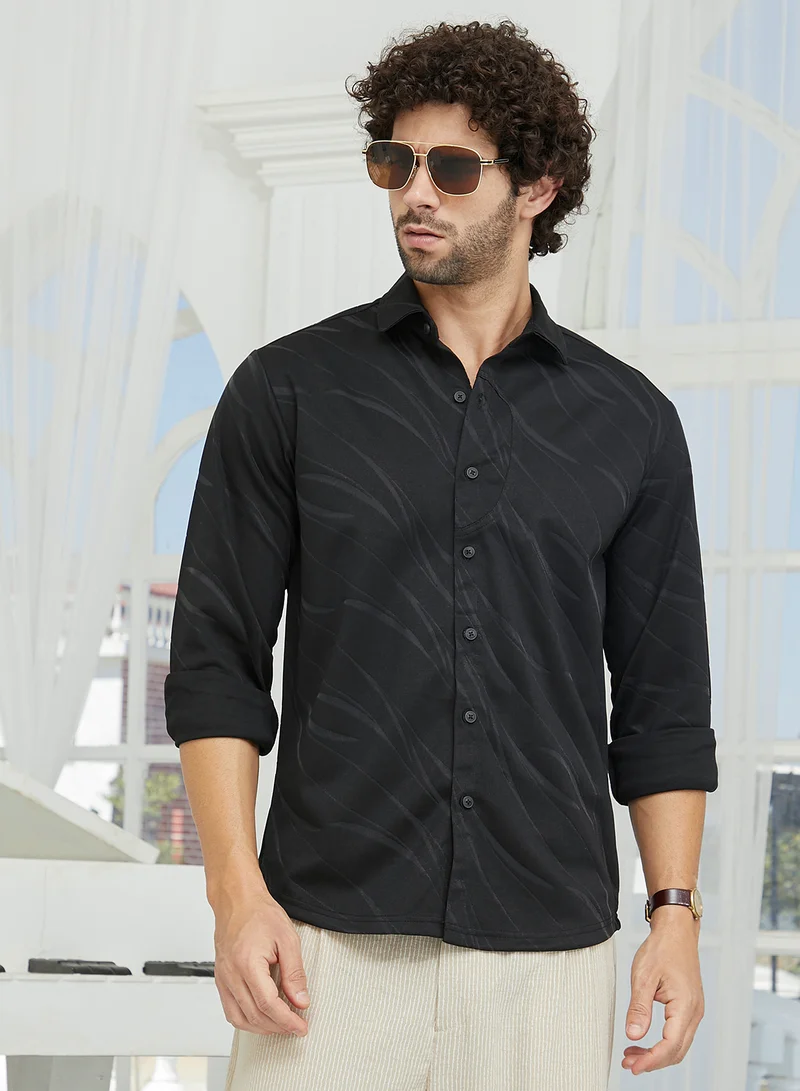 Campus Sutra Men's Onyx Black Scratch-Tactile Shirt