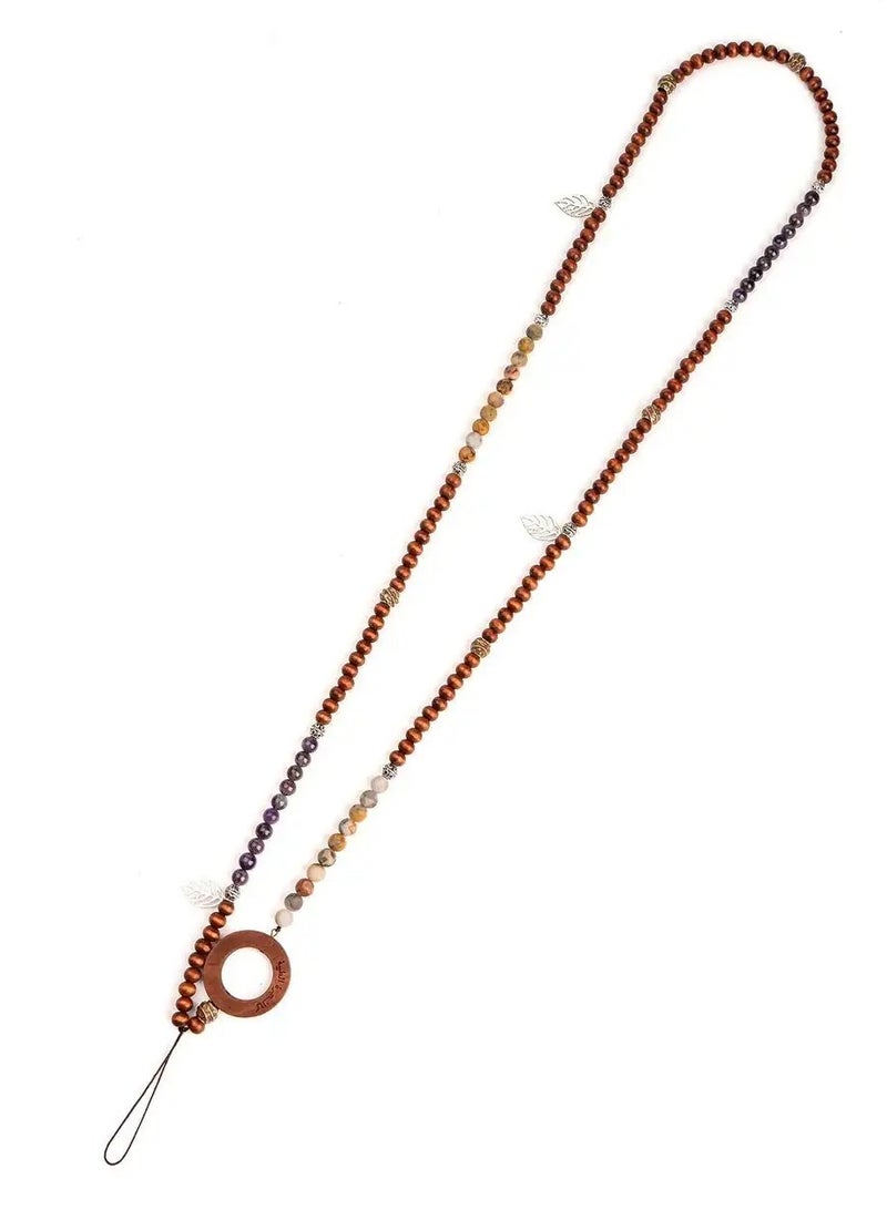 أم أم أيه من معدن الإنسان حامل للهاتف والنظارة من خرز العقيق المطفي والخشب - Image 3