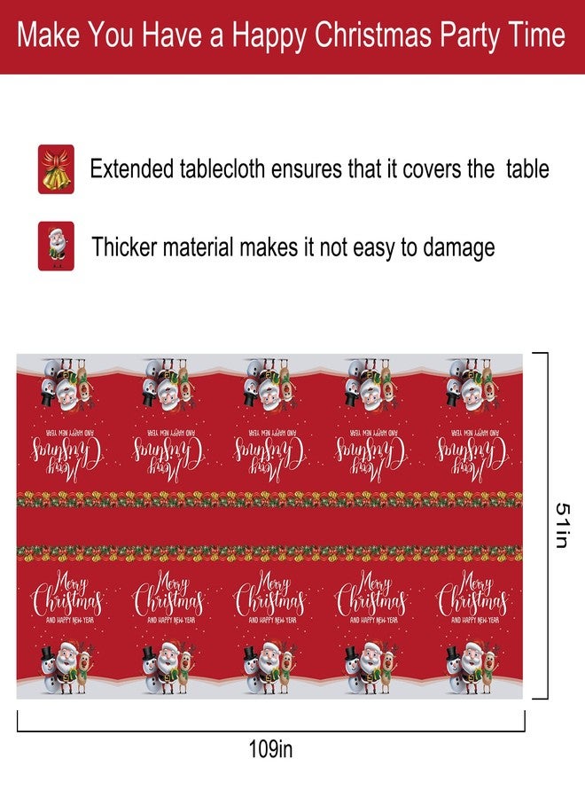 Fibevon Christmas Tablecloths, 2-Pack Rectangular Disposable New Year Tablecloth 54 by 110 inch Premium Table Covers with Elk Snowman and Santa Claus Plastic Tablecloth for Happy New Year Decor - Image 2
