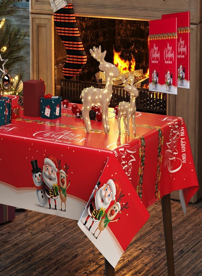 Fibevon Christmas Tablecloths, 2-Pack Rectangular Disposable New Year Tablecloth 54 by 110 inch Premium Table Covers with Elk Snowman and Santa Claus Plastic Tablecloth for Happy New Year Decor - Image 1