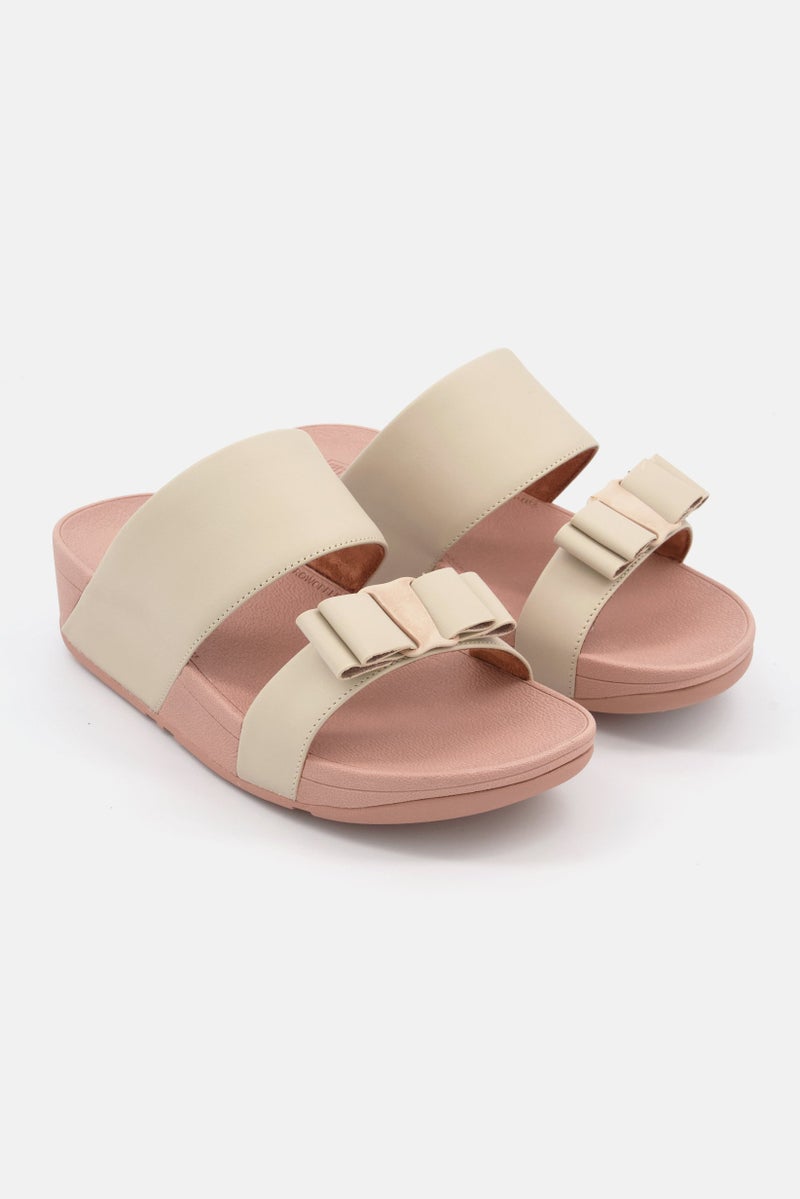 FitFlop Women Rosa Bow Leather Slip On Sandals, Beige - Image 1
