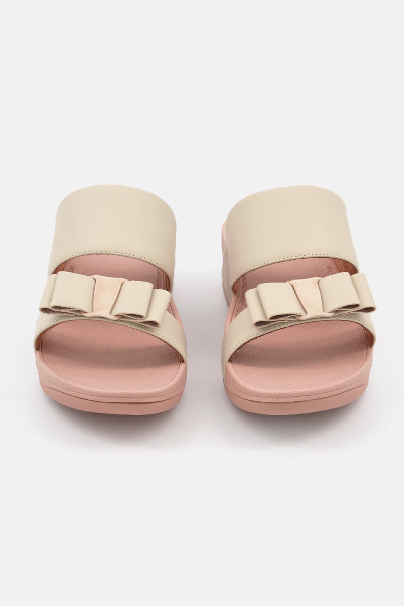 FitFlop Women Rosa Bow Leather Slip On Sandals, Beige - Image 2