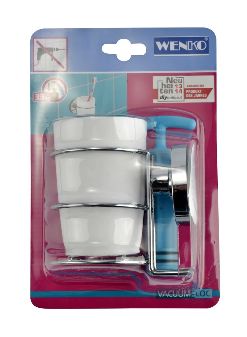 Wenko Vacuum Loc Milazzo Wall Toothbrush Cup White and Silver - Image 1