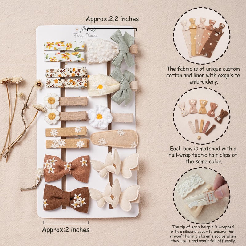Fancy Clouds 16 Pcs Hair Clips for Girls with Bows Butterfly Flower,2" Fully Lined Alligator Clips and Barrettes,Handmade Hair Accessories for Baby Toddler Young Kids School Age Girls Gifts - Image 3