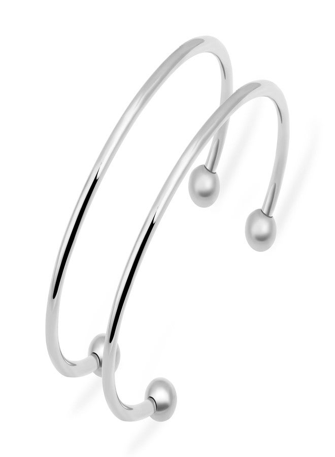 Linsoir beads Stainless Steel Simple Cuff Bangle Bracelets for Women Steel Torque Bangles 3mm Stacking Open Cuff Bangles 2 Pcs/lot Gifts Jewelry for Women Men (Inner=65mm) - Image 1