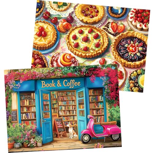 WSCXSC 2 Pack 500 Pieces Puzzle for AdultsBookstore Jigsaw Puzzles 500 Pieces Delicious Pie Dessert Puzzles for Adults 500 Piece Colorful Premium Cardboard Puzzle Family Activity Gift 205x15 in - Image 1