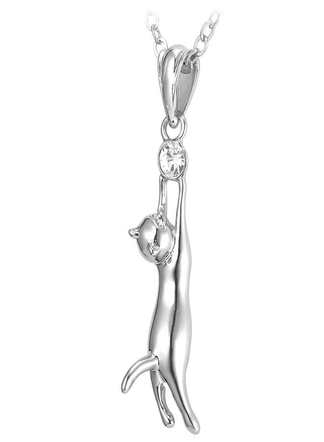 U7 Cute Cat Necklace Rhinestone Platinum Plated Chain 3D Charm Necklaces for Cat Lovers - Image 1