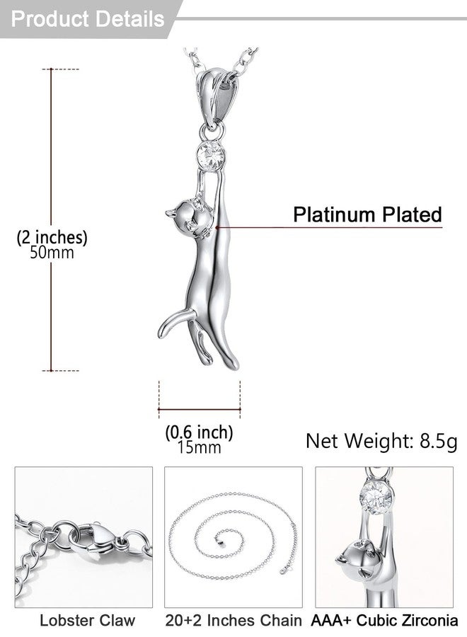 U7 Cute Cat Necklace Rhinestone Platinum Plated Chain 3D Charm Necklaces for Cat Lovers - Image 4