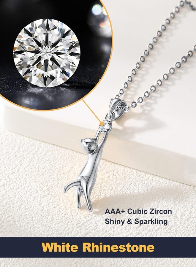 U7 Cute Cat Necklace Rhinestone Platinum Plated Chain 3D Charm Necklaces for Cat Lovers - Image 5