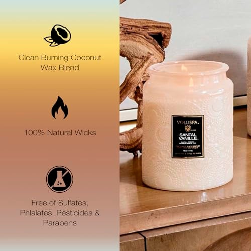 Voluspa Santal Vanille Candle, 18 oz, Coconut Wax Blend, Scented Candles for Home, 100 Hour Burn Time, Candle Jars - Image 4