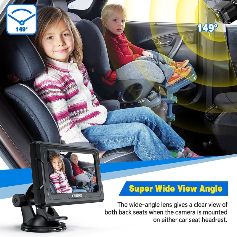 FEISIKE Baby Car Camera 43 Back Seat Baby Car Camera Mirror for Crystal Infrared Night Vision 360 Rotation  149 Wide View 3 Mins Easy Installation - Image 3