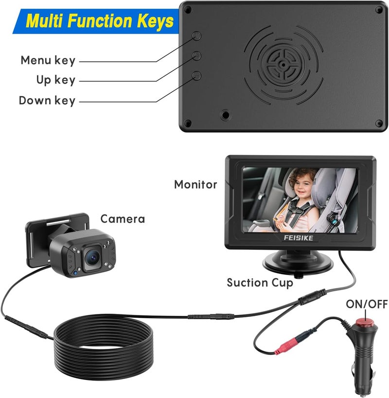 FEISIKE Baby Car Camera 43 Back Seat Baby Car Camera Mirror for Crystal Infrared Night Vision 360 Rotation  149 Wide View 3 Mins Easy Installation - Image 5
