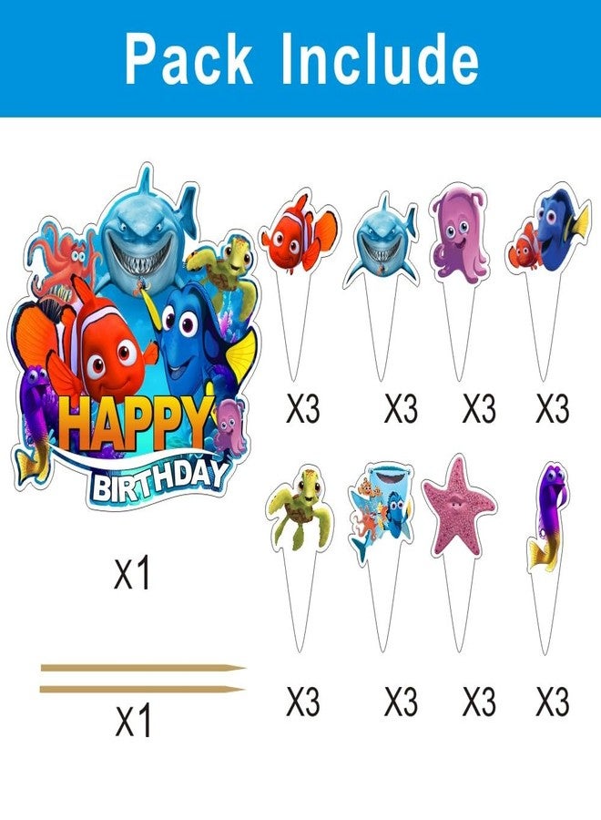fancigo 25Pcs Finding Nemo Cake Decorations with 24pcs Cupcake Toppers, 1pcs Cake Topper for Kids Birthday Party Supplies - Image 3