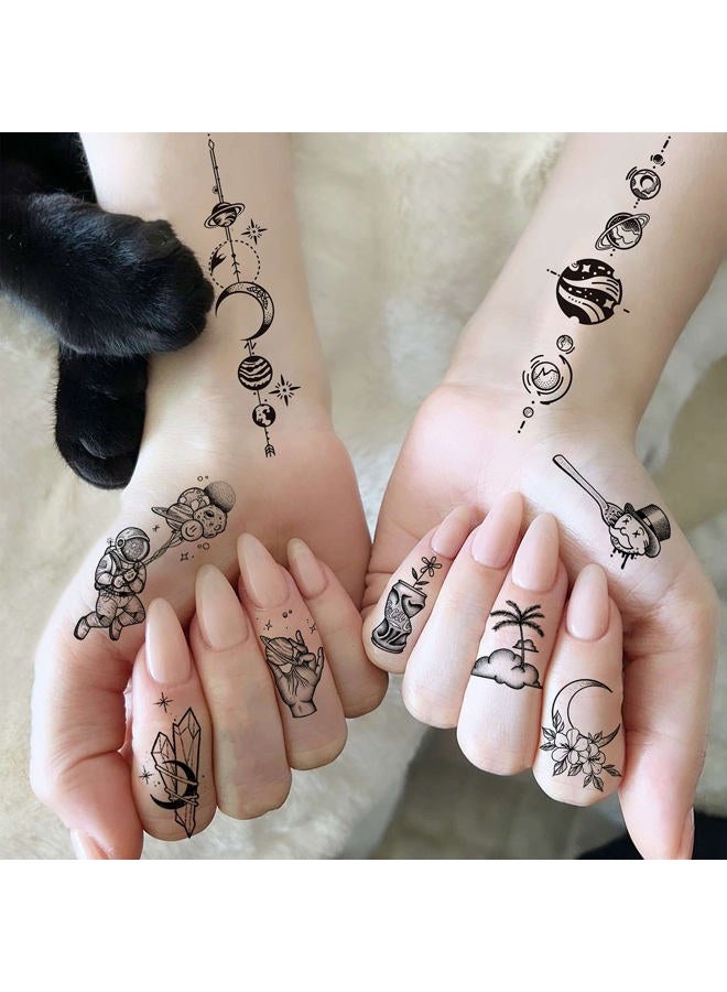 COKTAK 28 Sheets Outer Space Temporary Tattoos For Kids Women Men, 3D Fake Realistic Star Sun Moon Tattoo Stickers Boys Girls, Long Lasting Geometric Planets Universe Tattoos Neck Small Solar System - Image 3