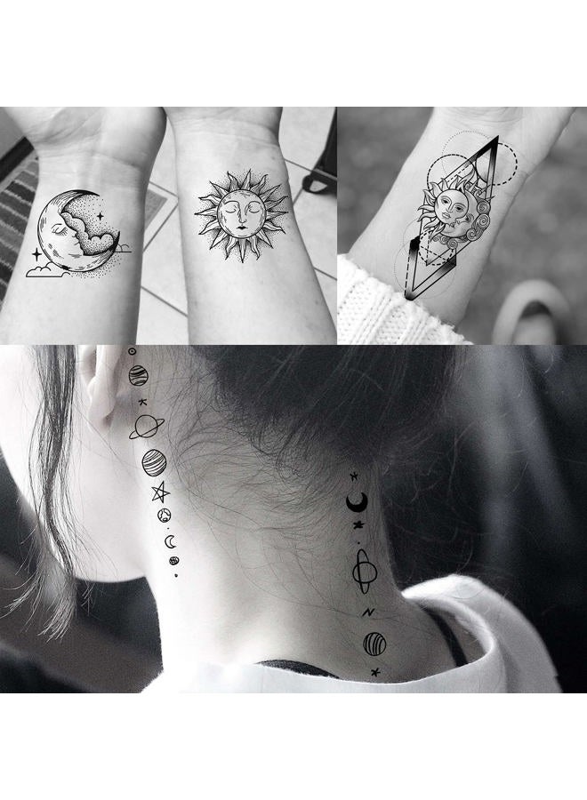 COKTAK 28 Sheets Outer Space Temporary Tattoos For Kids Women Men, 3D Fake Realistic Star Sun Moon Tattoo Stickers Boys Girls, Long Lasting Geometric Planets Universe Tattoos Neck Small Solar System - Image 4