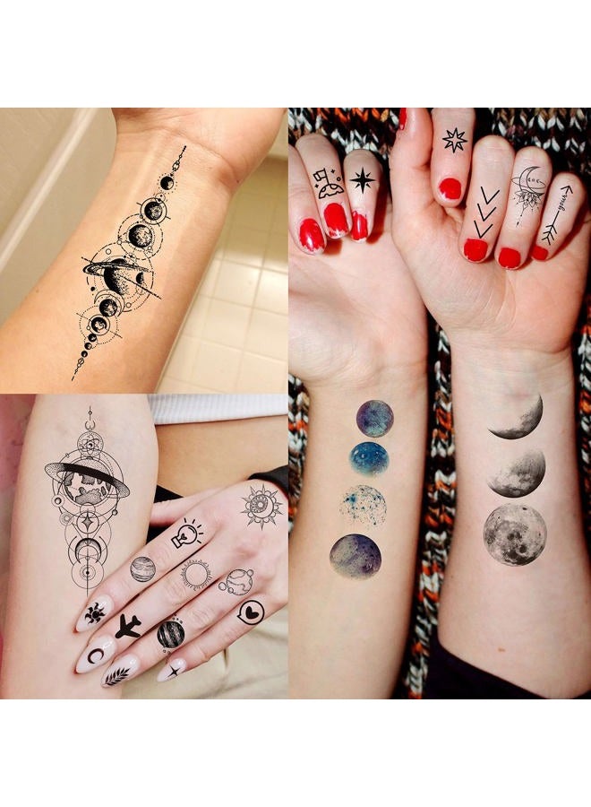 COKTAK 28 Sheets Outer Space Temporary Tattoos For Kids Women Men, 3D Fake Realistic Star Sun Moon Tattoo Stickers Boys Girls, Long Lasting Geometric Planets Universe Tattoos Neck Small Solar System - Image 5