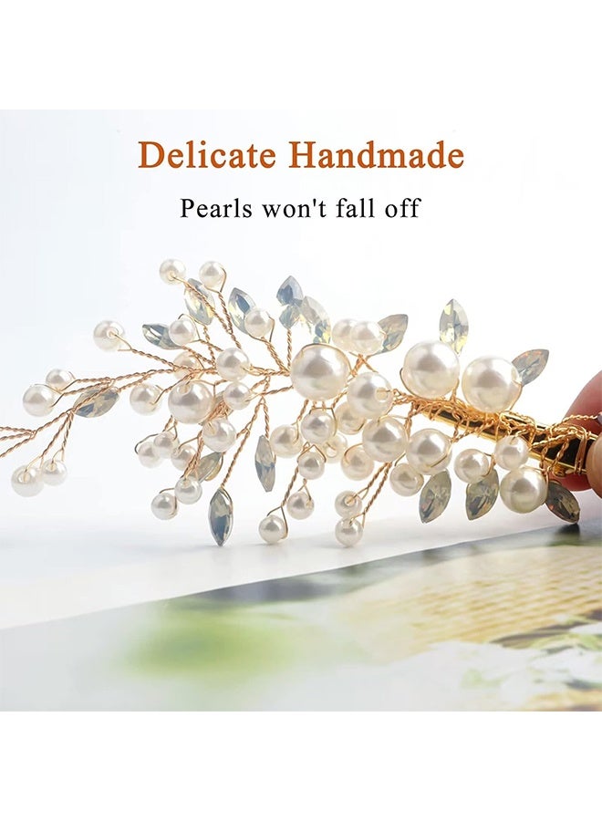 HY 2 Pcs Wedding Pearl Hair Clips, Rhinestone Hair Accessories for Bridal Women（Gold)  - Image 3