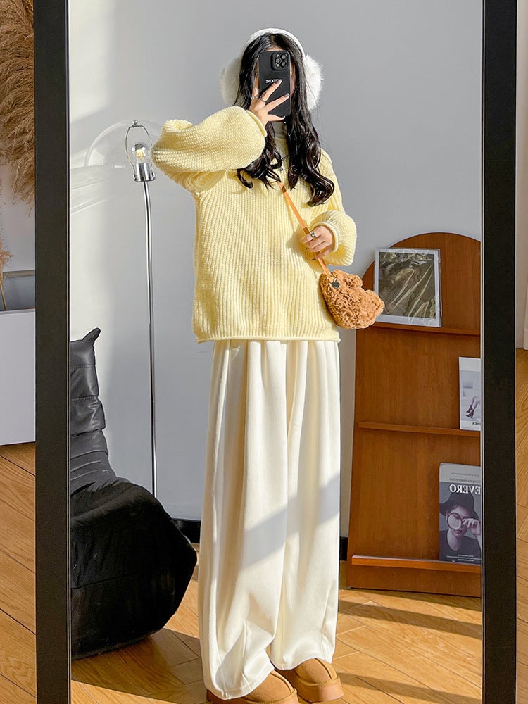 2024 New Winter Loose Lazy Style Mopping All-match Loose Waist Belly Covering Sports Style Casual Wide Leg Pants for Women Black (velvet) - Image 5