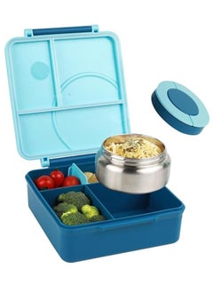 SKY-TOUCH Kids Bento Box with Thermos – Insulated Leak-Proof Lunch Box Set with 4-Compartment BPA-Free Containers, Microwave-Safe – Blue  - Image 1