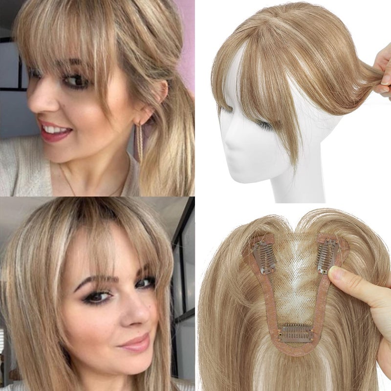 UDU Hair Toppers for Women Real Human Hair Clipin Human Hair Topper with bangs Full Coverage Natural Hairpiece for Added Volume Instant Volume  Length for Thin Hair