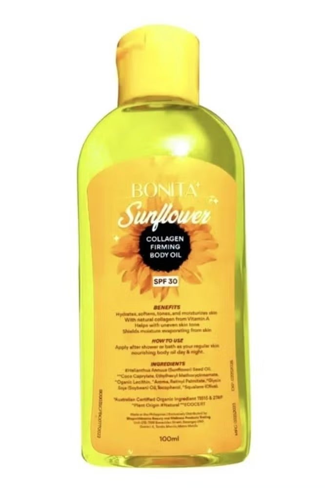 زيت الجسم المنعش بونيتا من عباد الشمس مع الكولاجين، يرفع ويشد البشرة، واقي شمس SPF 30، 100 مل
