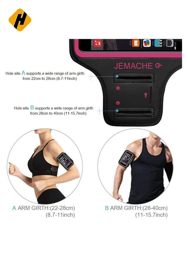 HuHa Running Armband, Cellphone Armband for iPhone 13 Pro Max, 12 Pro Max, Xs Max,Samsung S21 Ultra, Skin-Friendly Sports Running Armband with Key and Headphone Slot for Jogging, Gym (Size 7.0, Red)  - Image 5