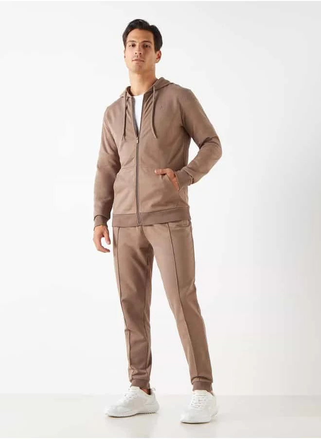 ادوت Solid Zip Through Sweatshirt with Hood and Long Sleeves